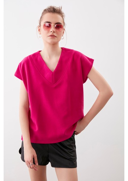 V Yaka Düşük Kol Örme Sweat fiyatları