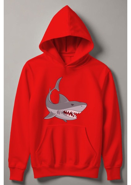 Köpekbalığı Baskılı Kapşonlu Çocuk Sweatshirt 12490
