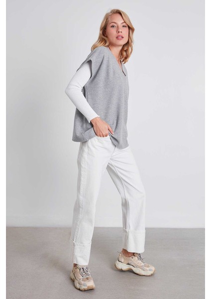 V Yaka Düşük Kol Örme Sweat modelleri