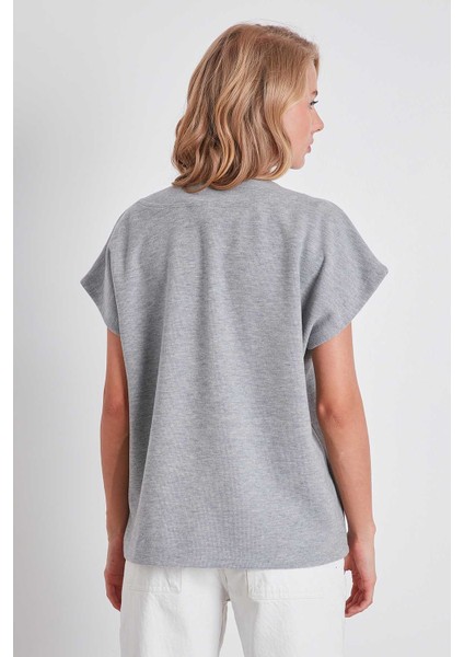 V Yaka Düşük Kol Örme Sweat indirimleri