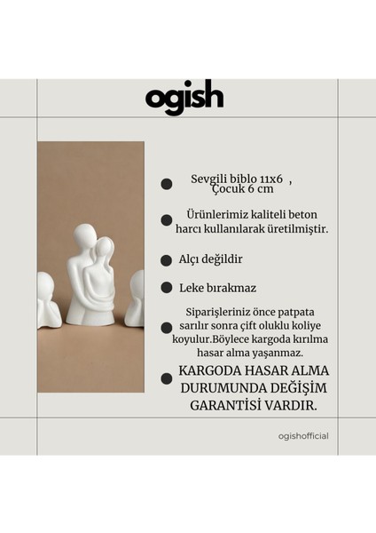 Beyaz dekoratif beton obje, 3 parça, 11x6 cm, şık ve modern tasarım
