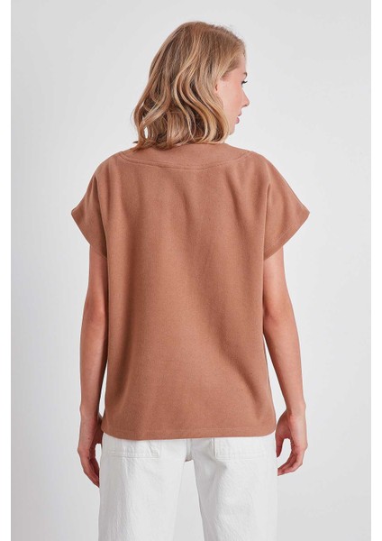 V Yaka Düşük Kol Örme Sweat indirimleri