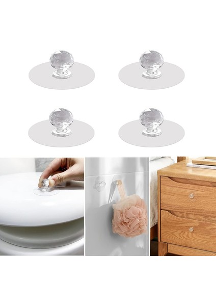 Kendinden Yapışkanlı Kristal Topuzlu Çekmece Raf Dolap Pencere Vb İçin Tutacak Kulp- AL4760 4 Adet
