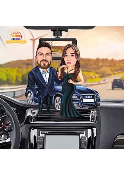 Tekno Trust Araba Dikiz Ayna Süsü Sevgilimle Karikatürlü Biblo Hediye 3D Masa Üstü Biblo Hediyesi