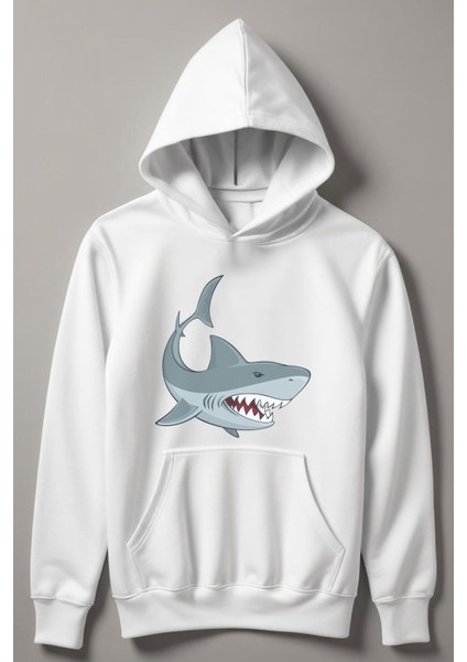Köpekbalığı Baskılı Kapşonlu Çocuk Sweatshirt 12490