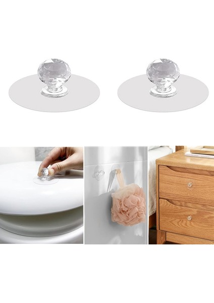 Kendinden Yapışkanlı Kristal Topuzlu Çekmece Raf Dolap Pencere Vb İçin Tutacak Kulp- AL4760 2 Adet