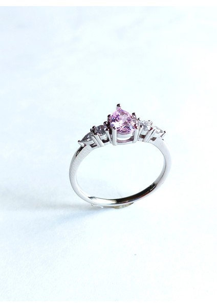 Gümüş Özelpembe Tek Taş Çiçek Tasarım Kadın Yüzük Öğretmenler Günü Hediye No 16