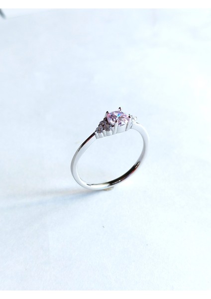 Gümüş Özelpembe Tek Taş Çiçek Tasarım Kadın Yüzük Öğretmenler Günü Hediye No 17