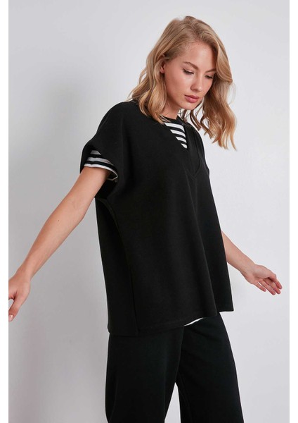 V Yaka Düşük Kol Örme Sweat fırsatları