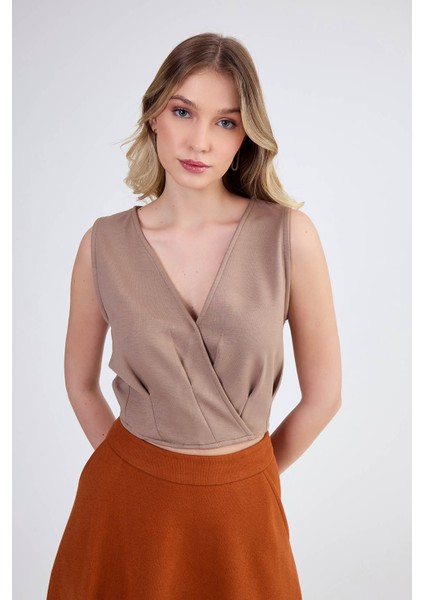 Sıfır Kol V Yaka Crop Modal Bluz modelleri