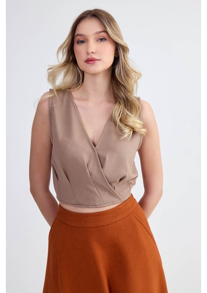 Sıfır Kol V Yaka Crop Modal Bluz fırsatları