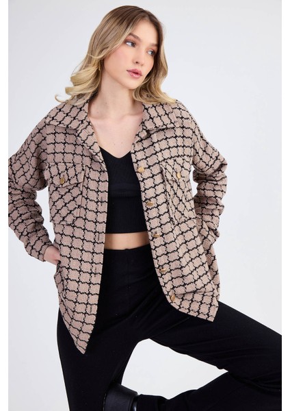 Kapak Cepli Desenli Oversize Gömlek modelleri