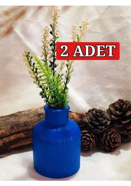 2 ADET Vazo Çizgili Vazo Pampas Vazosu Yapay ve Kuru Çiçek Vazosu Mavi.