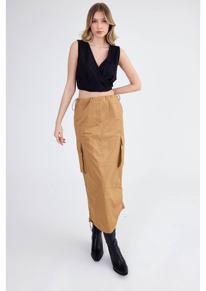 Sıfır Kol V Yaka Crop Modal Bluz