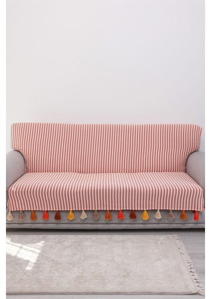 Renkli Püsküllü Çizgili Koltuk Örtüsü 180x210 cm fırsatları