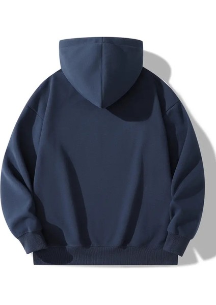 Lacivert Renkli Kapüşonlu Kanguru Cepli Oversize Sweatshirt