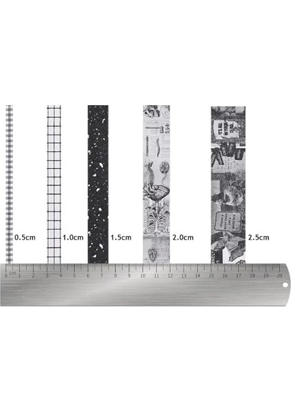 Vintage Washi Tape Bant Siyah Beyaz Yapışkanlı Maskeleme Kağıdı Desenli Bant 10 Lu -Eski Bina Harita