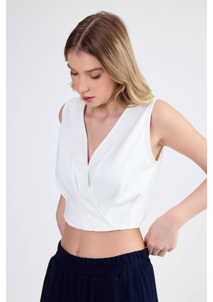 Sıfır Kol V Yaka Crop Modal Bluz modelleri