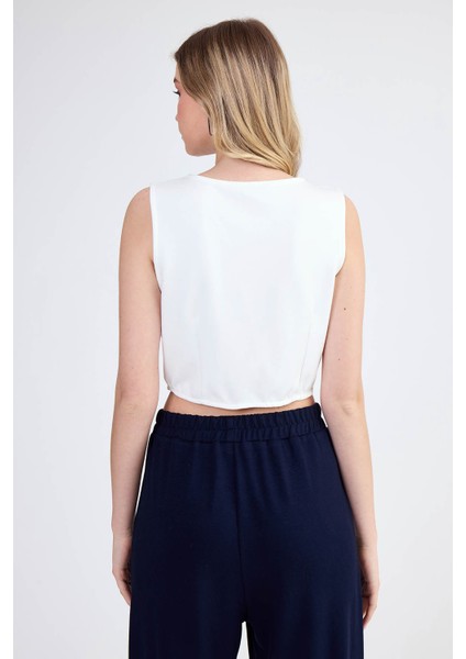 Sıfır Kol V Yaka Crop Modal Bluz indirimleri