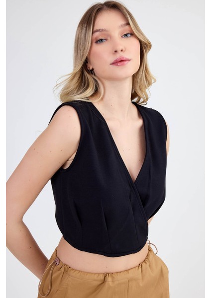 Sıfır Kol V Yaka Crop Modal Bluz modelleri
