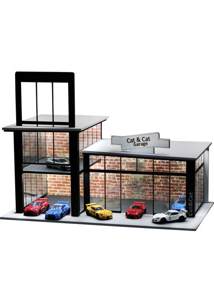 Hot Wheels Matchbox 2 Katlı Ahşap Oyuncak Oto Garaj Galeri Diorama