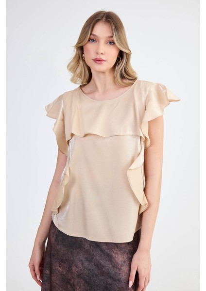 Kolları Fırfırlı Parlak Bluz fiyatları