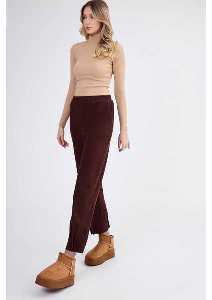 Beli Lastikli Paçası Pileli Triko Pantolon modelleri