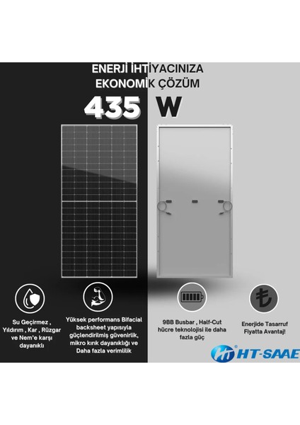 Ht-Saae HT72-16M 435 Watt Beyaz Arka Yüz Güneş Enerji Paneli Half-Cut Yüksek Verimli A Class