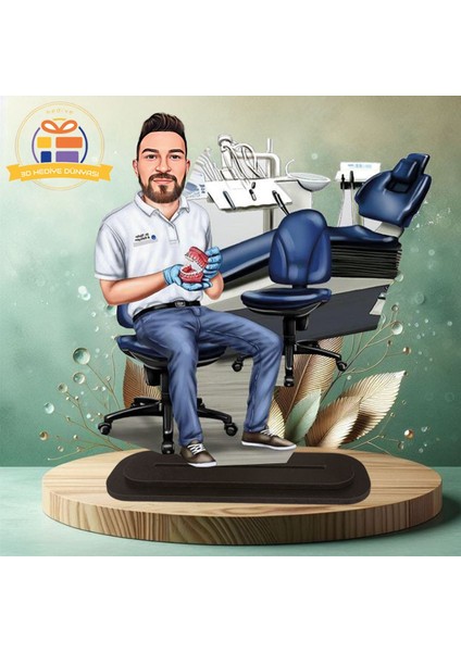 Tekno Trust Protez Dişci Karikatürü Protez Diş Hekimi Karikatürü Biblo Hediye 3D Masa Üstü Biblo Hediyesi