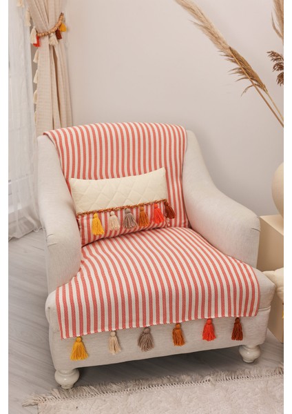 Renkli Püsküllü Çizgili Koltuk Örtüsü 180x155 cm fırsatları
