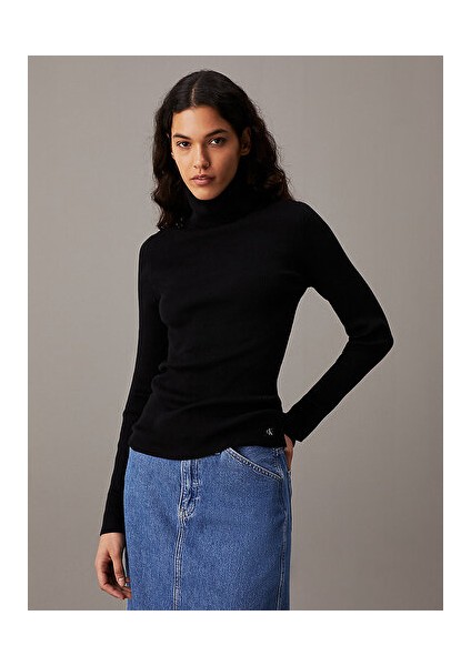 Woven Label Roll Neck Sweater