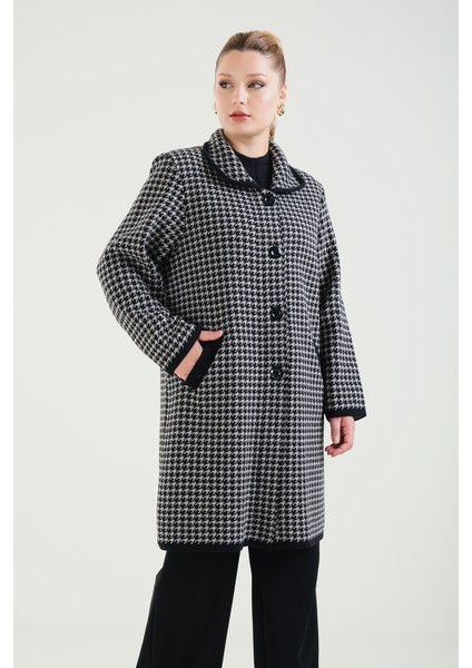 Kadın Çift Cepli Desenli Anne Hırkası Füme