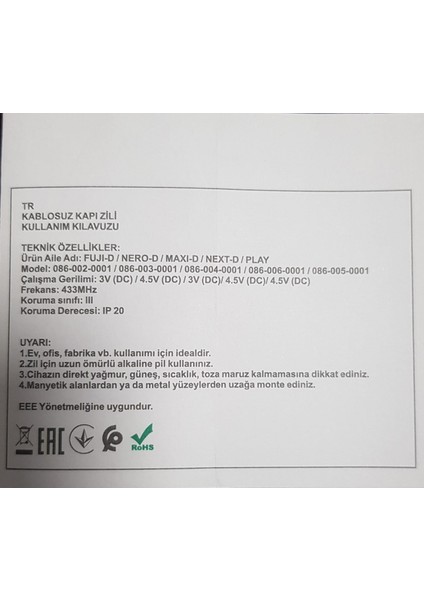 Sensörlü Kablosuz Zil