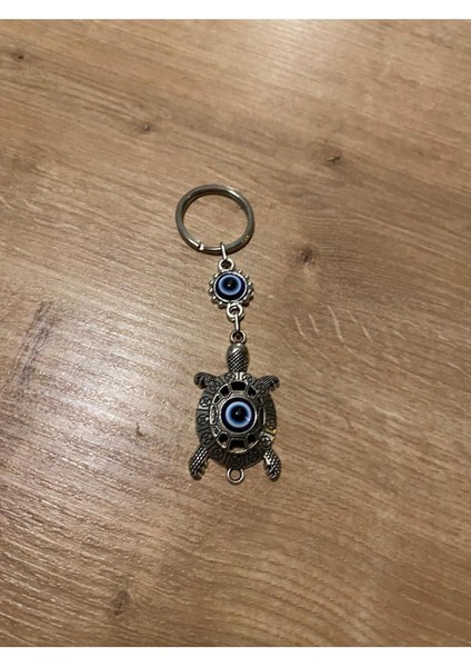 Nazar Boncuklu Kamlumbağa Anahtarlık, Metal, 60x21, Metalik Renk, Şık ve Dayanıklı