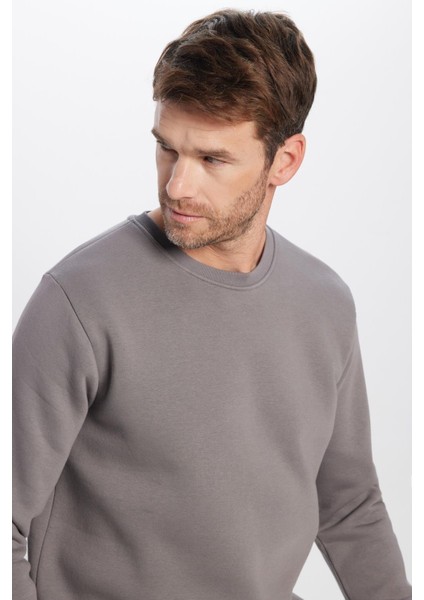 Unisex Relax Fit Rahat Kesim Pamuklu Yumuşak Dokulu Içi Polarlı Basic Gri Bisiklet Yaka Sweatshirt fiyatları