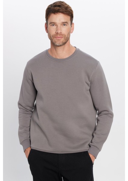 Unisex Relax Fit Rahat Kesim Pamuklu Yumuşak Dokulu Içi Polarlı Basic Gri Bisiklet Yaka Sweatshirt indirimleri