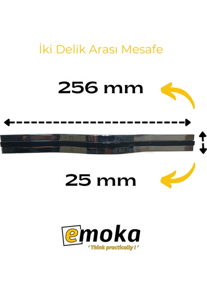 Piano Black Detaylı Krom Kulp 227 P02 - 256 mm