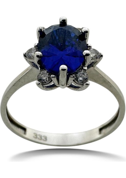 Oval Safir Taşlı Pırlanta Model Beyaz Altın Yüzük