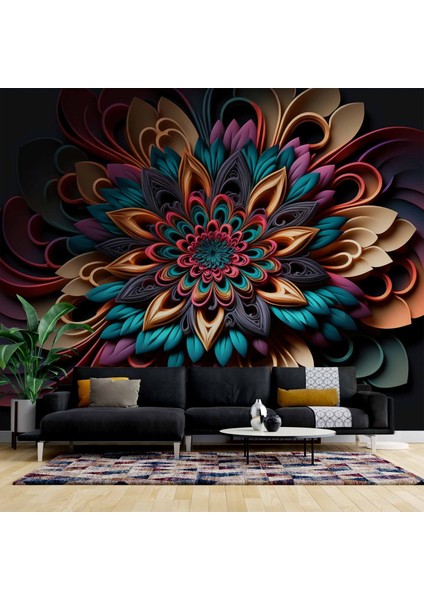 3 Boyutlu Rengarenk Çiçek Desenli Duvar Kağıdı