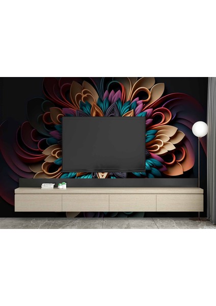 3 Boyutlu Rengarenk Çiçek Desenli Duvar Kağıdı modelleri