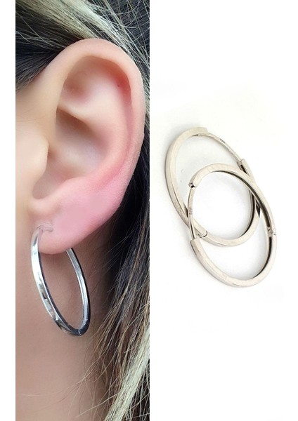 Altın Işçiliği 925AYAR Gümüş Trend Halka Küpe 3cm