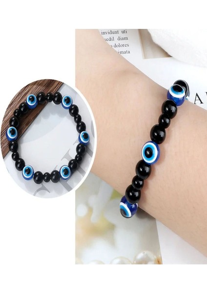 Sertifikalı Doğal Taş Şans ve Nazar Bilekliği 8 mm