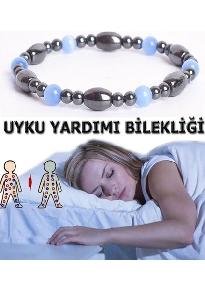 Sertifikalı Uyku Yardımı Doğal Taş Bileklik ( Akuamarin - Hematit )