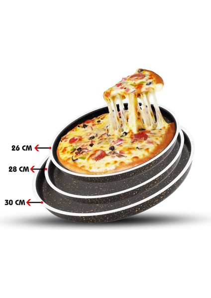 26 Cm,28 Cm,30 cm Pizza, Künefe Eli Böğründe (Yanyana) 3'lü Tepsi Seti-Siyah Altın fiyatları