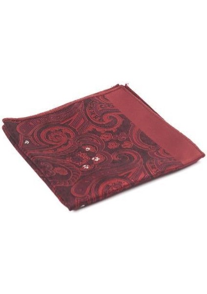 Bordo Beyaz Şal Motif Desen Kravat Mendil Set