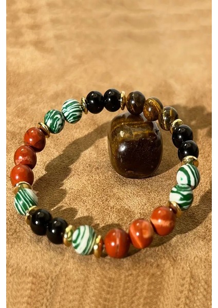 Sertifikalı Doğal Taş Sağlık Bilekliği 8 mm ( Malahit - Jasper - Kaplan Gözü - Akik )