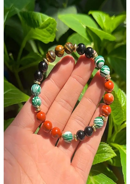 Sertifikalı Doğal Taş Sağlık Bilekliği 8 mm ( Malahit - Jasper - Kaplan Gözü - Akik )