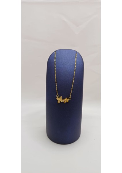 316 L Paslanmaz Çelik Gold/altın Zirkon Taşlı Ikili Çiçek Kolye