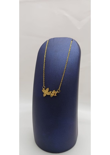 316 L Paslanmaz Çelik Gold/altın Zirkon Taşlı Ikili Çiçek Kolye modelleri