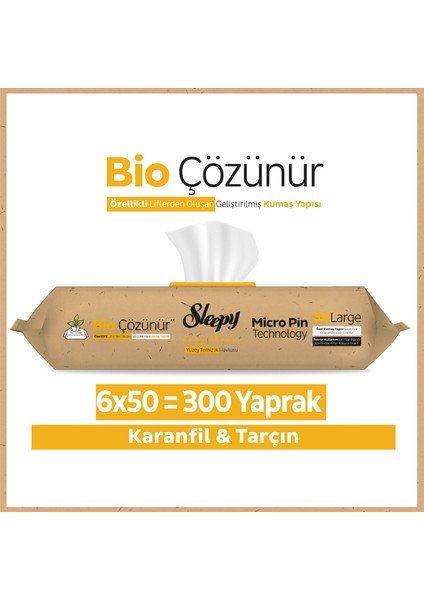 Bio Çözünür Yüzey Temizlik Havlusu&Mendili Karanfil&Tarçın 6x50 (300 Yaprak)